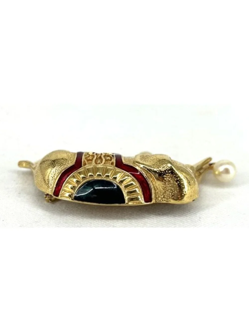 Monet Elephant Brooch Gold tone Enamel Faux Pearl 3